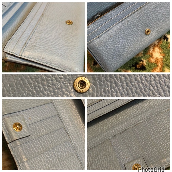 Gucci AUTHENTIC Interlocking G Grained Pebbled Baby Blue Leather GG Long Wallet - Picture 12 of 16